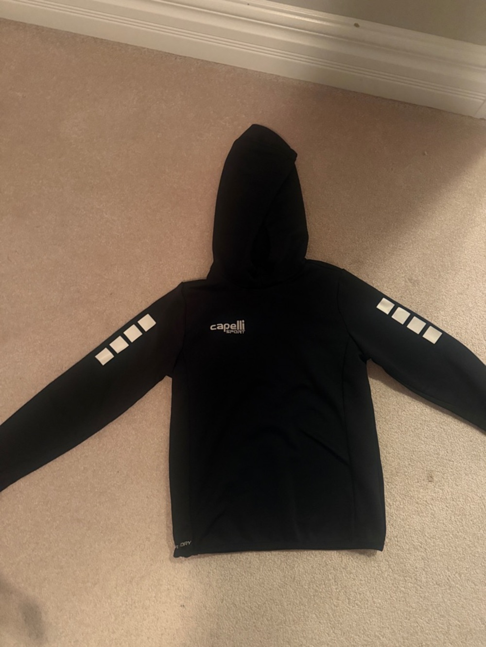 Youth small Capelli Sport Black Hoodie with White Sleeve Accents